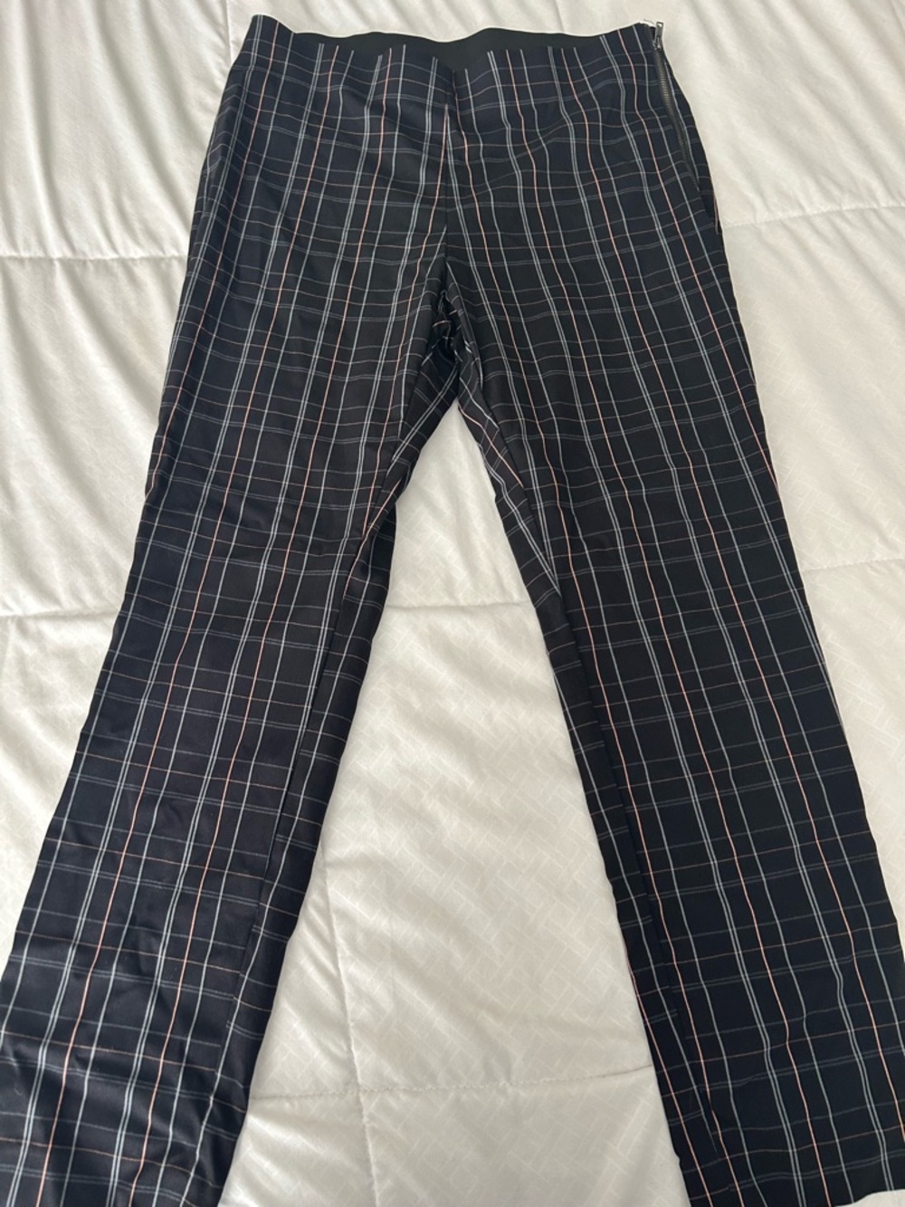 a new day Black Plaid Pants with Subtle Red & White Pinstripes